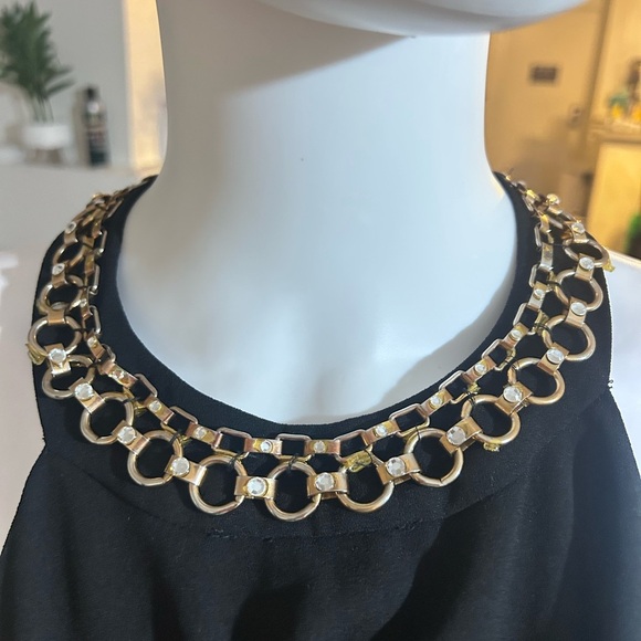 CDC Black Halter  collar made of interlocking gold rings with small clear stones - Picture 9 of 10